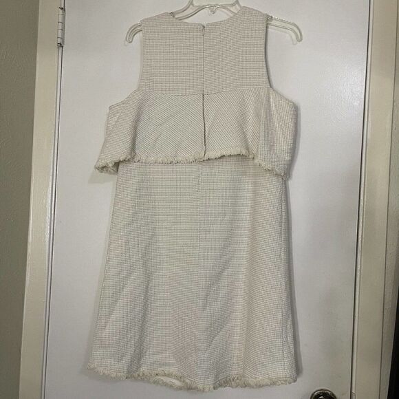 HD IN PARIS TWEEDED OPEN-SHOULDER DRESS COLD SHOULDER DRESS IVORY ANTHROPOLOGIE - Picture 5 of 7